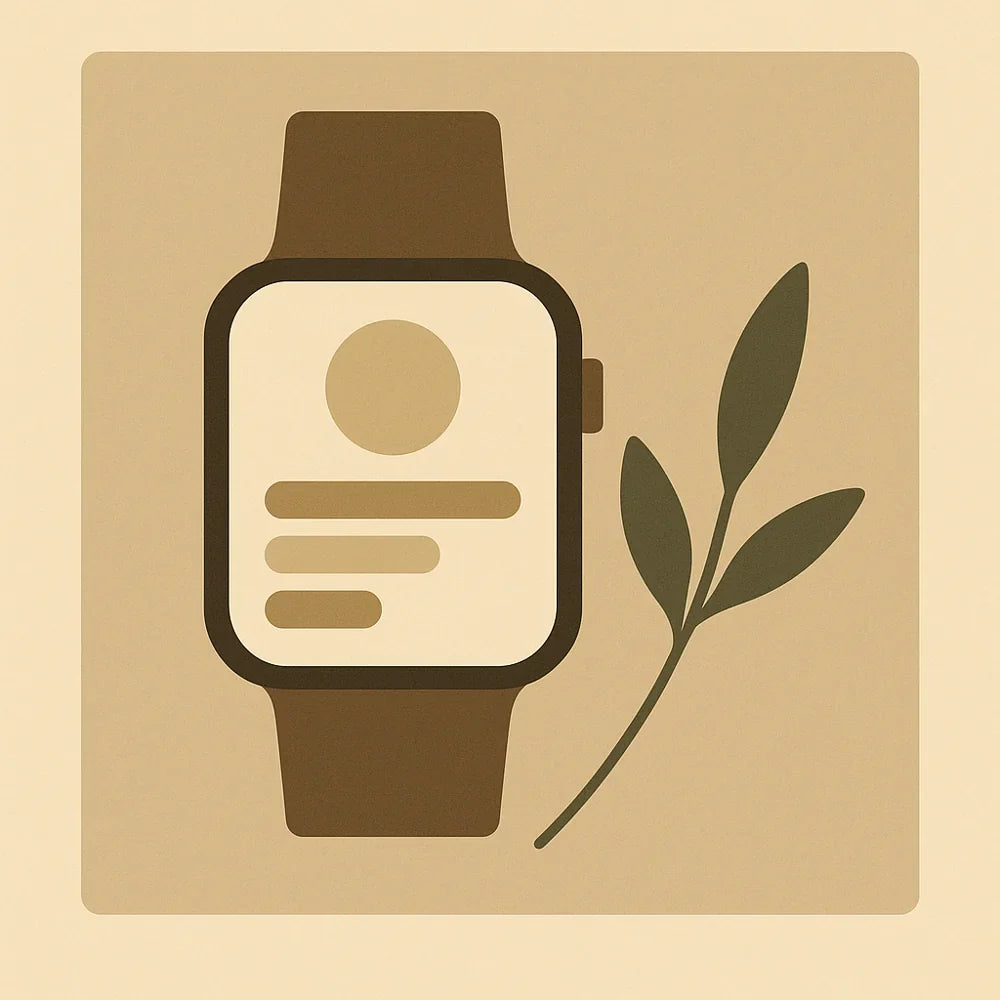 Smartwatch with leaf on beige background